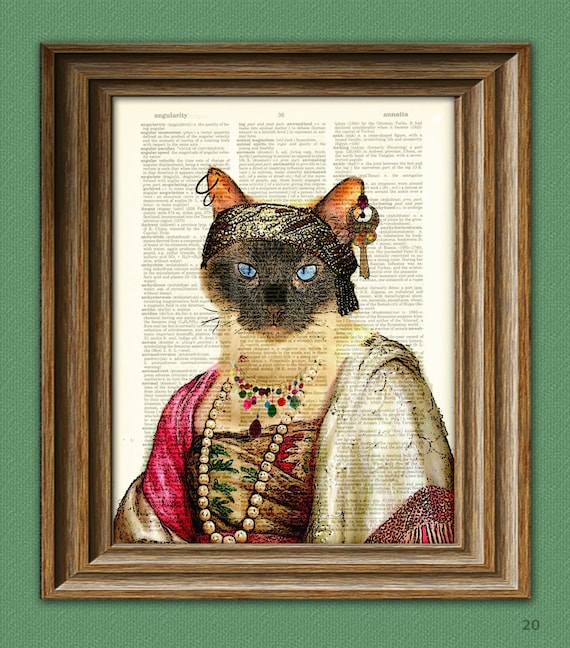 Madam For-tuna Gypsy Fortune Teller Cat illustration beautifully upcycled dictionary page book art print