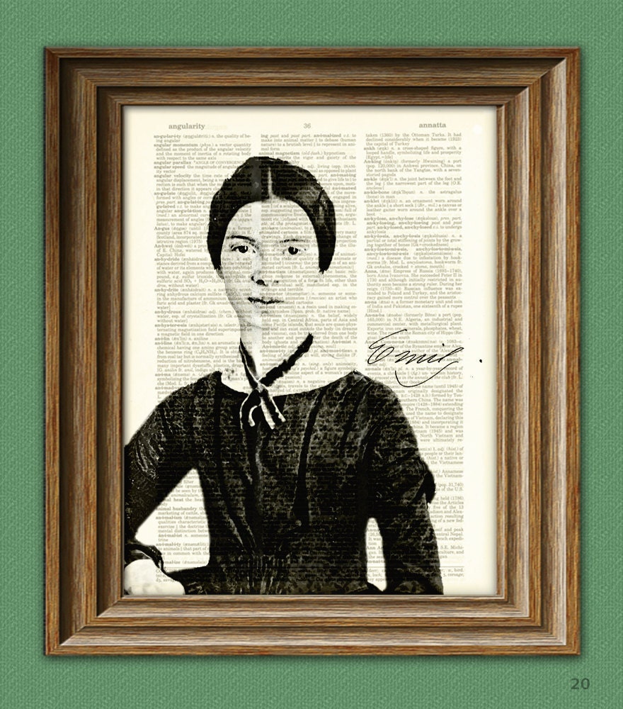 Emily Dickinson Print Poet writer illustration upcycled dictionary page book art print