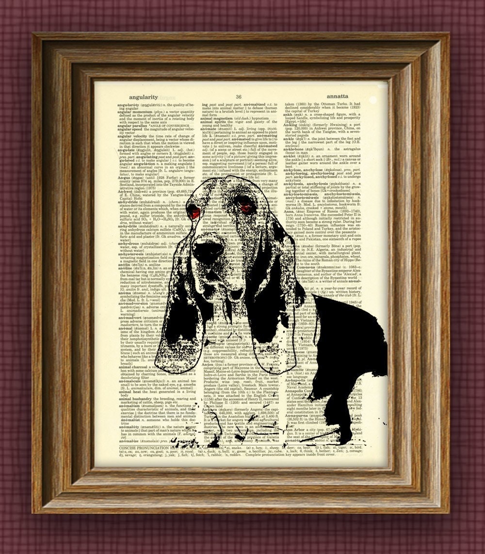 BASSET HOUND dog beautifully upcycled vintage dictionary page book art print