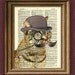Dandy CAT with fancy monocle and bushy mustache illustration beautifully upcycled dictionary page book art print