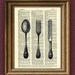 VICTORIAN UTENSILS knife fork spoon print over an upcycled vintage dictionary page book art