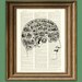 Phrenology head and brain diagram illustration beautifully upcycled dictionary page book art print