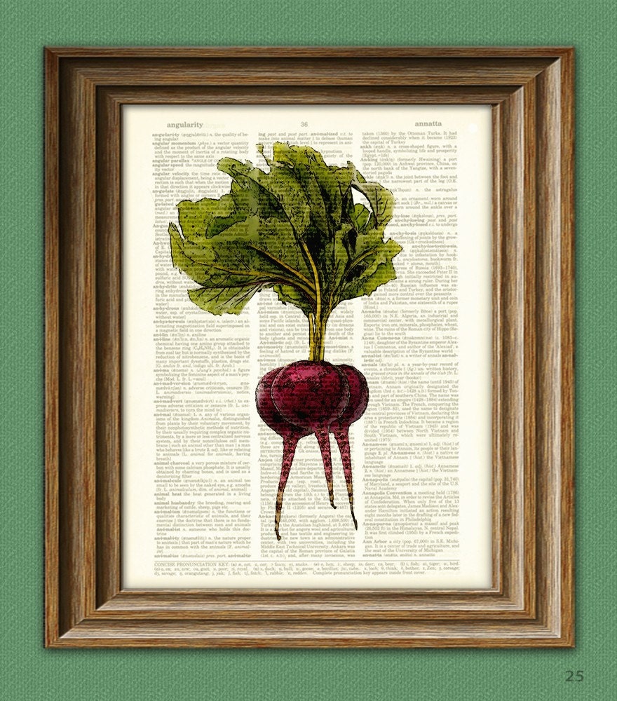 Purple BEETS beautifully upcycled dictionary page book art print