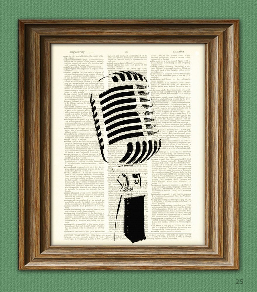 Old-Timey RADIO MICROPHONE altered art dictionary page illustration book print
