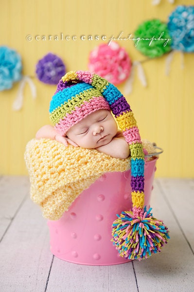 Newborn Baby Girl Elf Hat in Bright Bold Colors