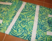 SALE - Quilted Batik Art Table Runner in Teal and Lime Green