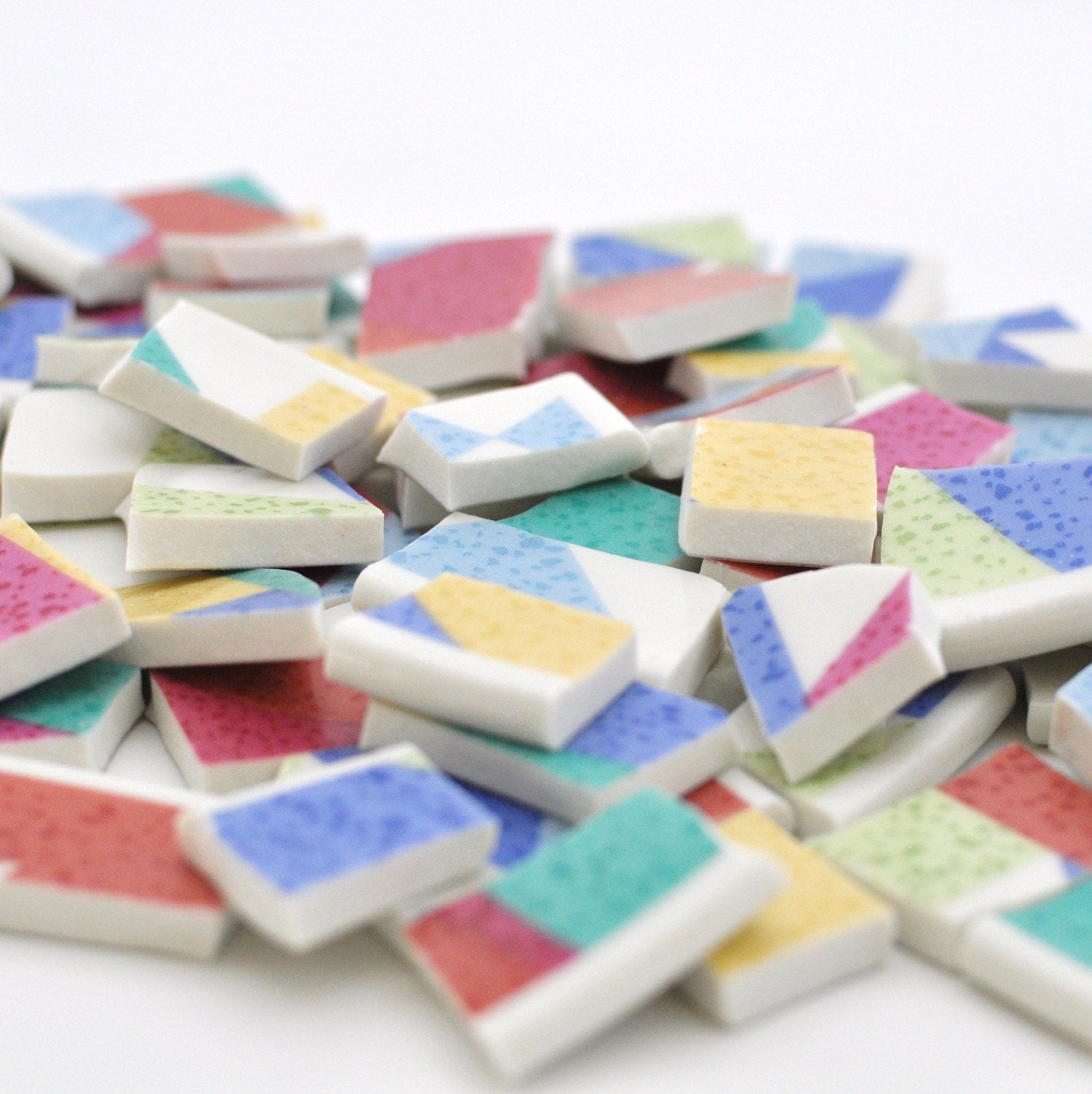 Broken China Mosaic Tile - Colorful Abstract Pattern - Set of 70
