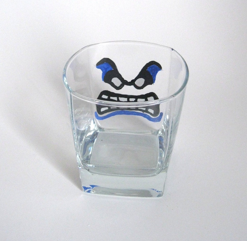Mario Thwomp Glass- Set of Two Hand Painted Mario Inspired Glasses