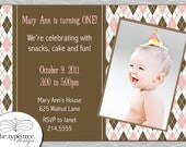 Argyle Party Invitation - YOU CHOOSE COLORS Customizable pdf Digital File