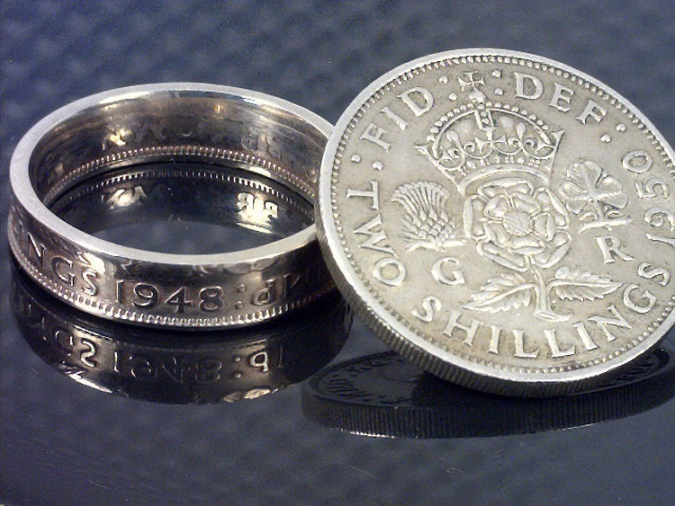 COIN RING JEWELRY  - - (( British Two Shillings 1947 - 1952 )) - - Choose The ((Year & Ring Size)) You Want