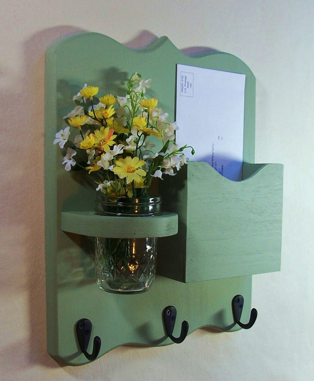 Mail Organizer - Mail and Key Holder - Letter Holder - Key Hooks- Jar Vase - Mail Organizer