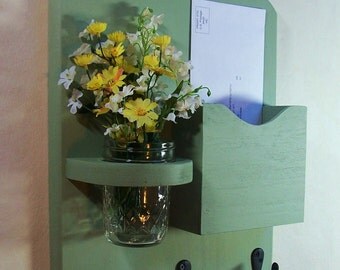 Mail Organizer - Mail and Key Holder - Letter Holder - Key Hooks- Jar Vase - Mail Organizer