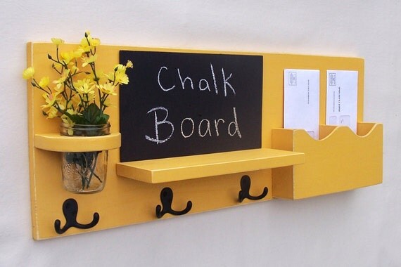 Mail Organizer - Coat Rack - Mail Holder - Letter Holder - Chalkboard - Chalk board - Key Hooks - Jar Vase - Organizer - Coat Rack - Wood