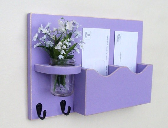Mail Organizer - Mail Holder - Letter Holder - Key Hooks - Jar Vase - Organizer - Painted Distressed Wood