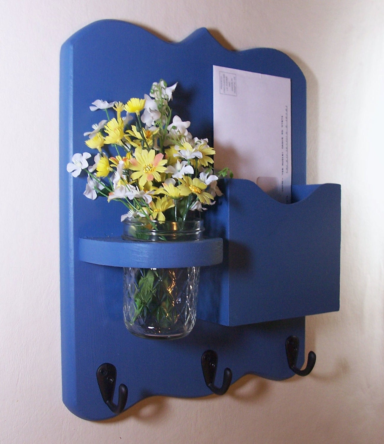 Mail Organizer - Letter Holder - Mail and Key Holder - Key Hooks- Jar Vase