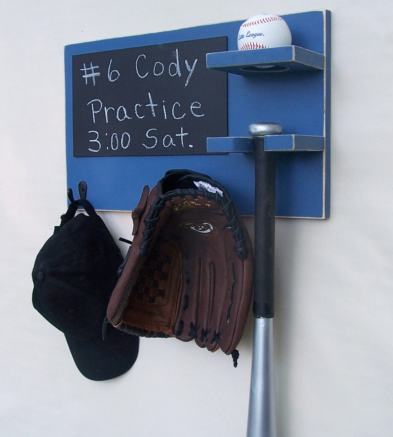 Baseball Softball Ball Bat Hat Glove Holder Organizer with Chalkboard