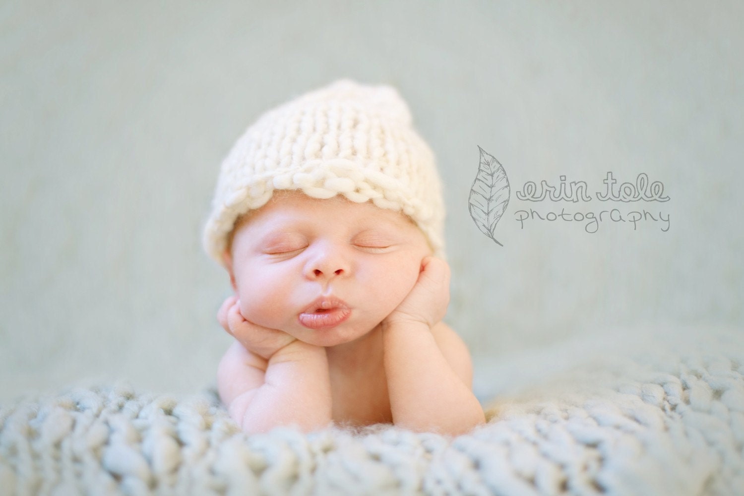 Cream Beige Newborn Hat Prop - Knit Beanie- Undyed Merino Wool