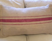 Burlap faux grainsack lumbar pillow cover with buttons