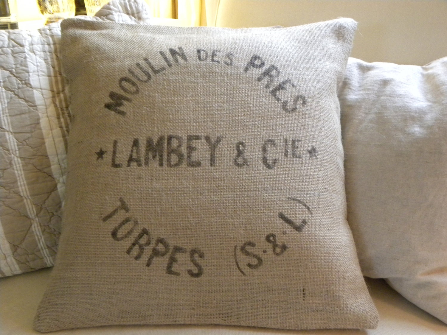 Burlap replica French grain sack pillow cover