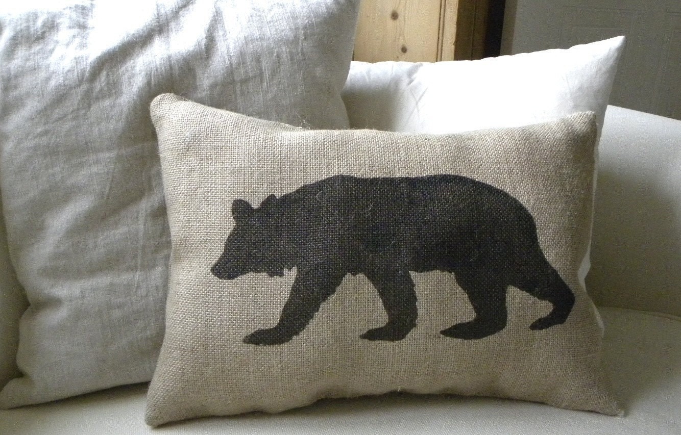 Burlap bear pillow cushion Christmas winter or boys room - Etsy Front Page item