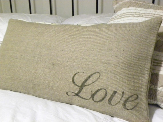 Simple burlap love lumbar pillow cushion cover