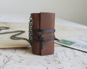 Caramel Brown Leather Book Necklace