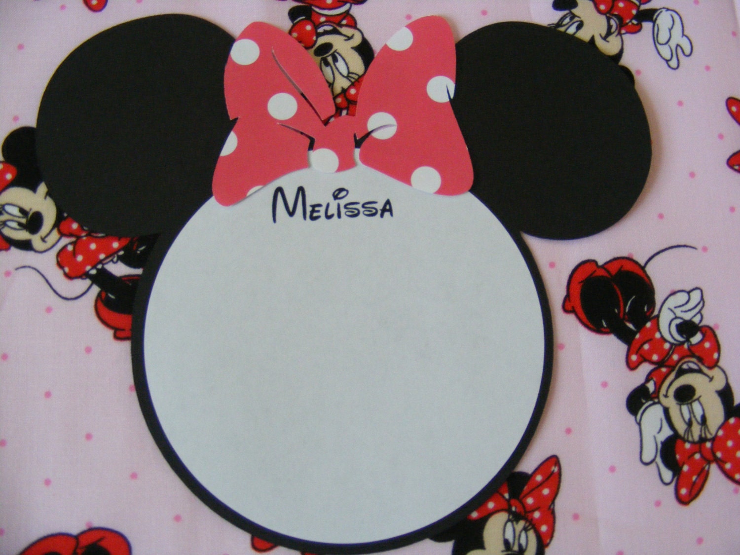 12 Minnie Mouse Personalized Name Cards with Red Polka Dot Bow - Envelopes Included