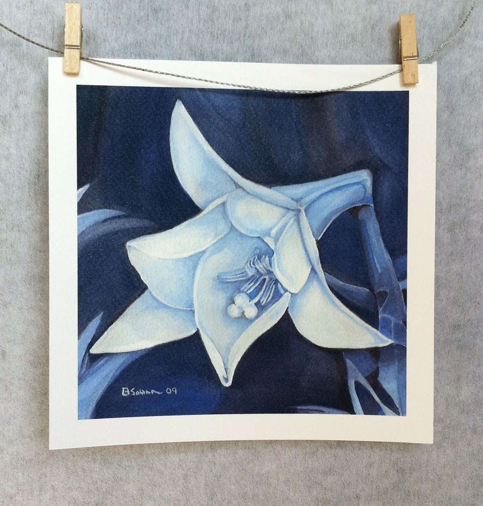 lily art print, blue flower, watercolor prints