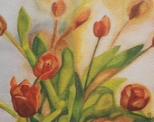 tulips, art print, watercolor painting, orange flowers
