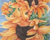 watercolor art print, sunflowers, 5x7 print