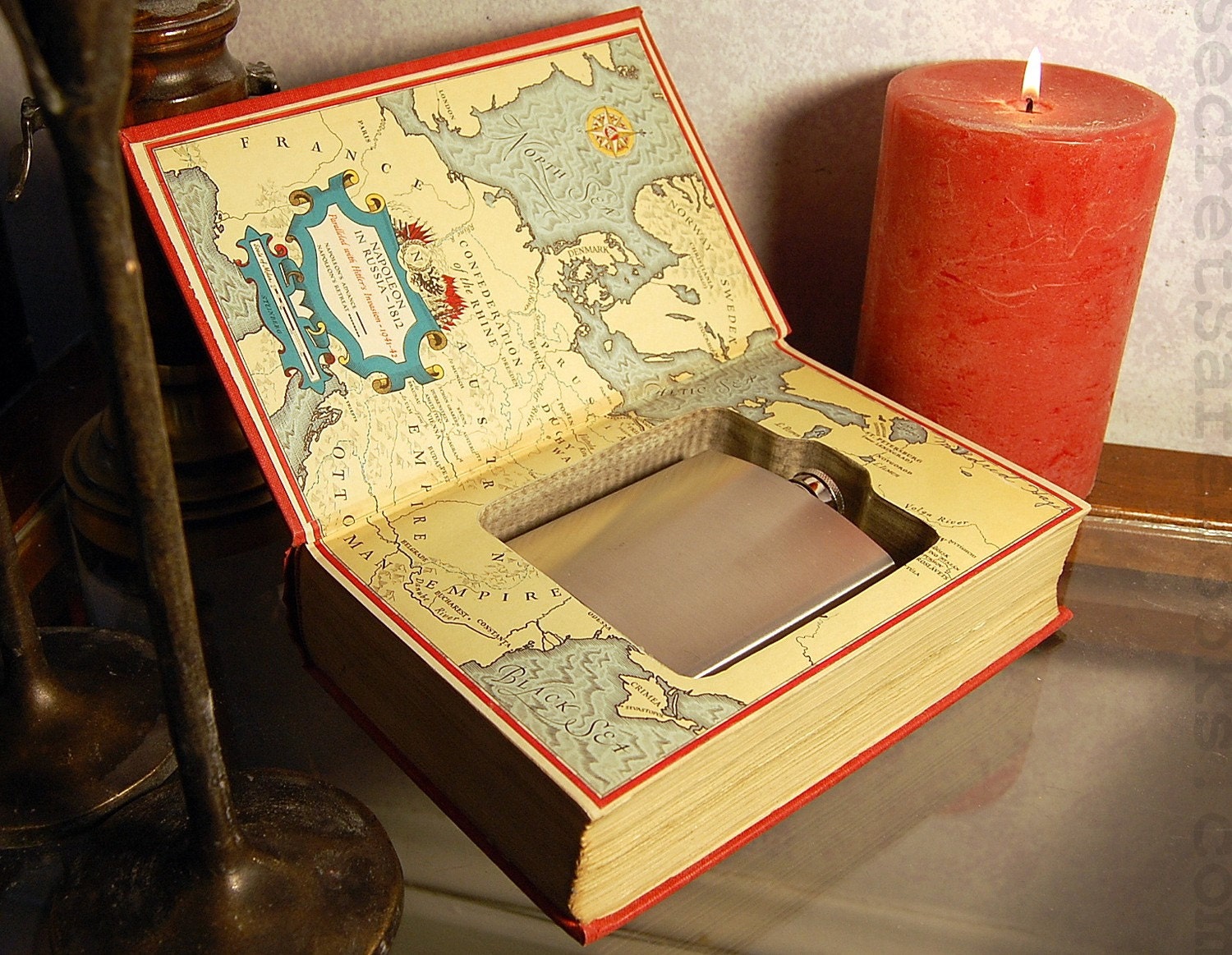 Hollow Book Safe & Flask - Very worn vintage 1942 WAR AND PEACE  (Flask Included)