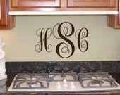 3 INITIAL MONOGRAM (12x18 Lg) Personalized Letters wall decal, Custom vinyl lettering sticker (W00930)