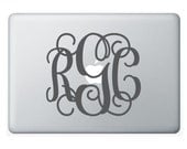6x7 Laptop MONOGRAM wall decal (3 initial design) custom vinyl lettering sticker (W00931)