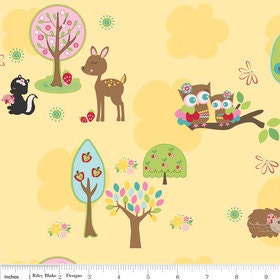 Riley Blake, Hoo's in the Forest in Yellow, 1 yard