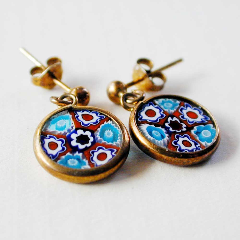 Vintage Millefiori Sterling Pierced Earrings