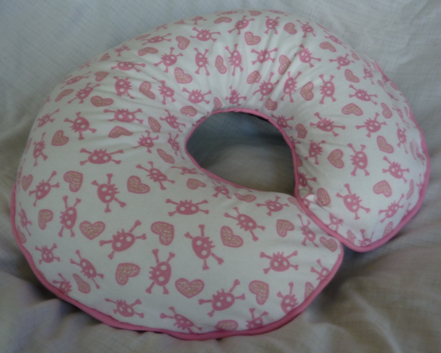 Pink and White Skulls and Hearts Boppy Pillow Cover