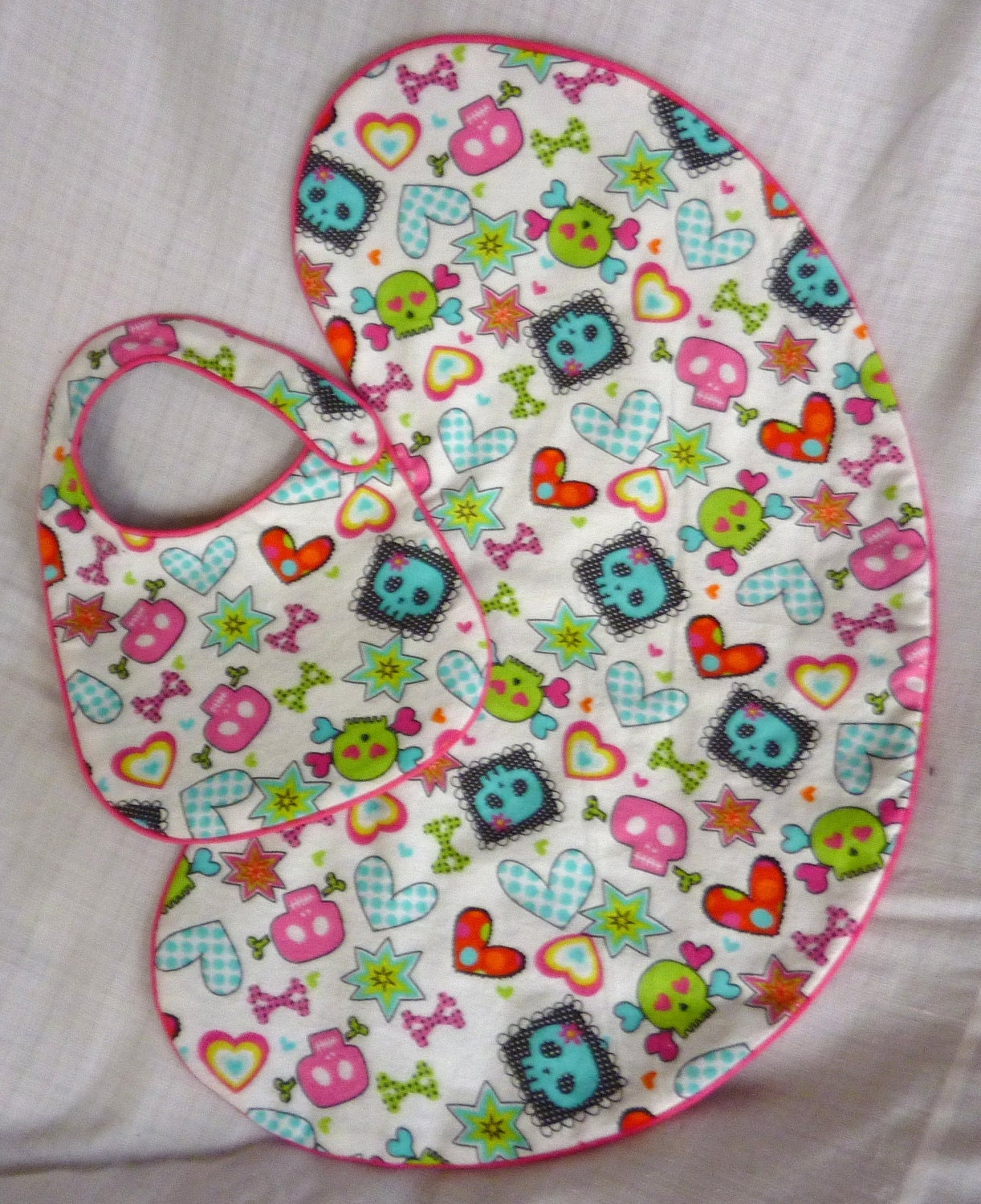 Pretty in Punk Girly Skulls Burp Cloth and Baby Bib Set