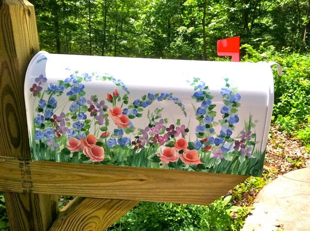 Painted Mailbox with Meadow WILDFLOWERS, Outdoor Decor - Designer Post style Mailbox