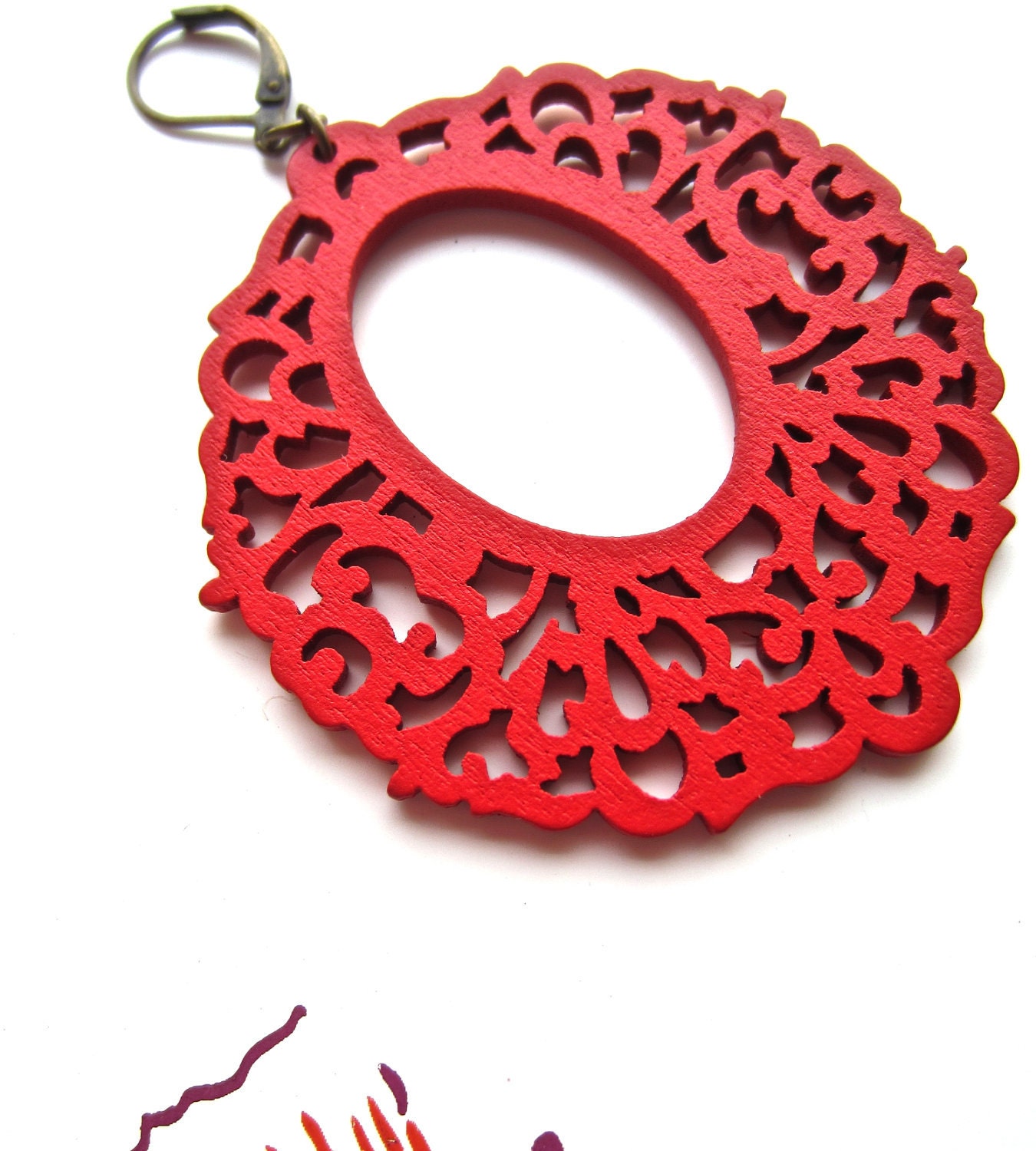 Wood Cut Earrings- red hot summer sizzle earrings -