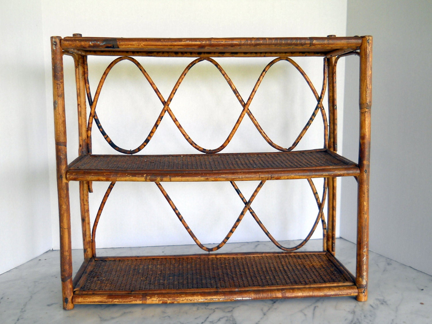 Mid Century Bamboo Shelf // Small 3-Shelf Hanging or Stand Alone