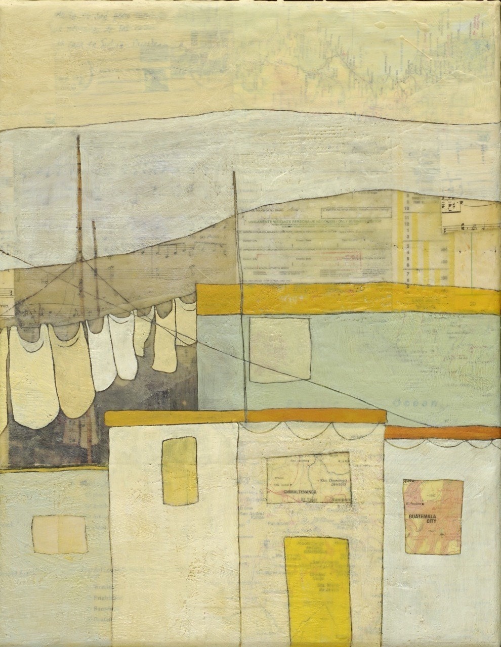 Fine Art Giclee Print of Mixed Media Encaustic Painting: beneath every building lies a history of struggle and resiliency