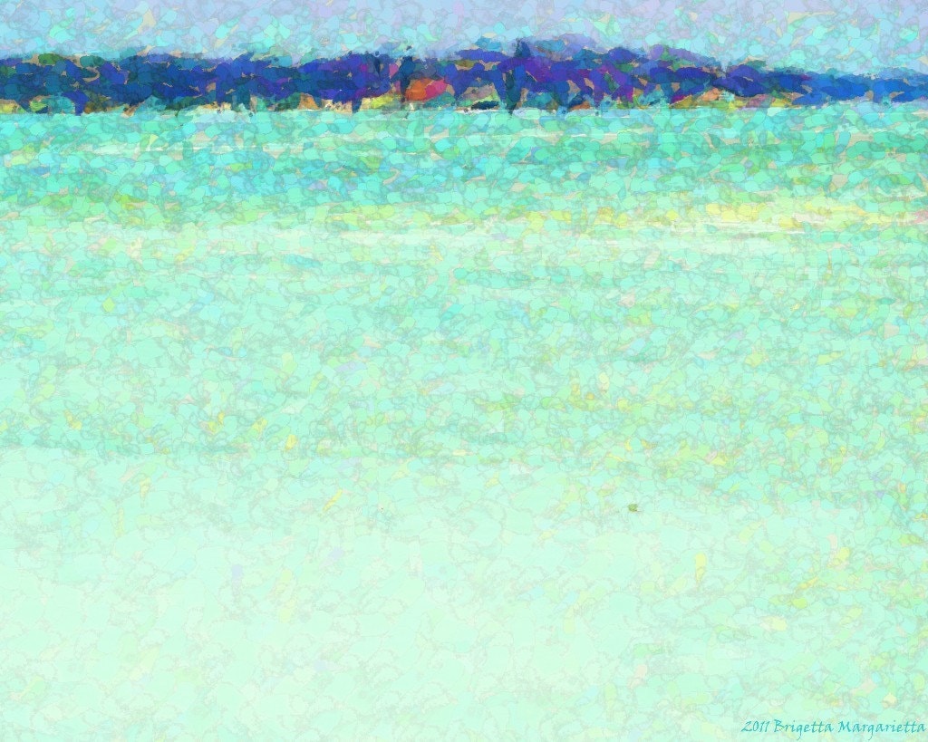 Seaside Gallery Wrap Canvas 24 x 36 Aqua Turquoise White Peach Green Blue Mosiac Modern Free Shipping