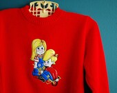 Vintage 1970s Children's Sweater with Vinyl Applique- Size 3-4
