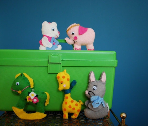 Vintage Set of 5 Plush Felt Animals