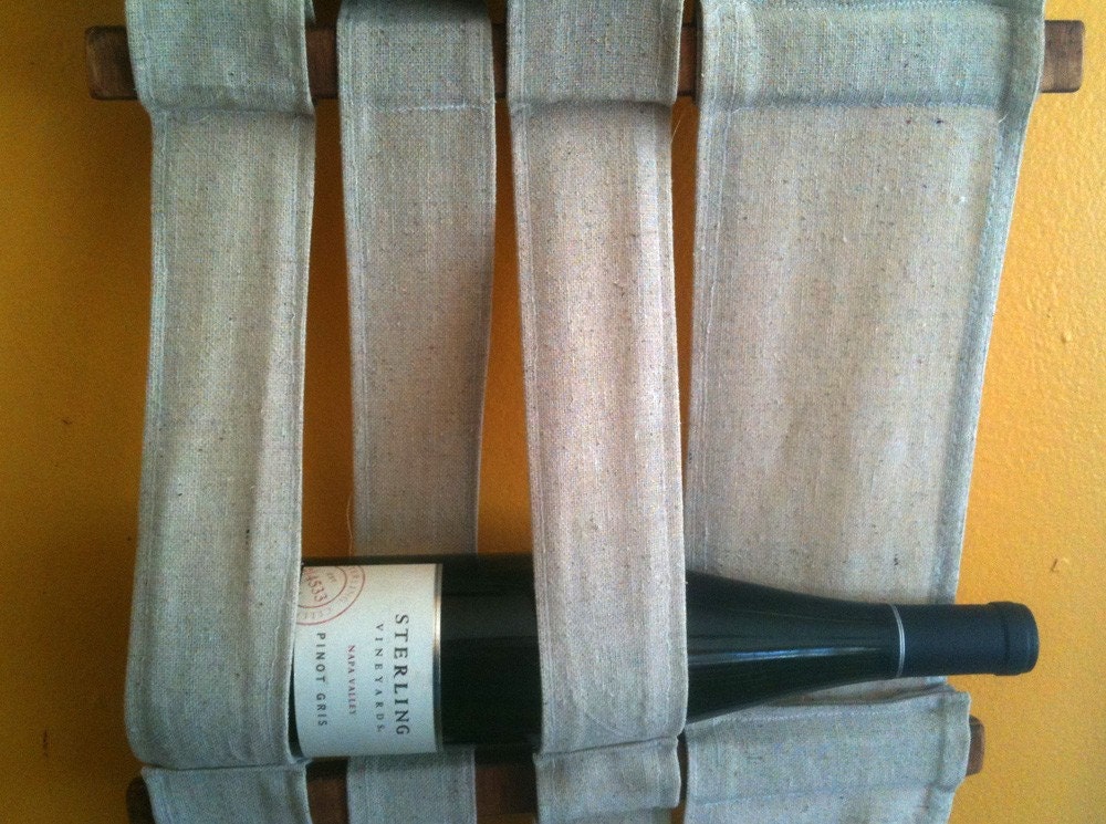 8 bottle Wine Rack of reclaimed wood and fabric