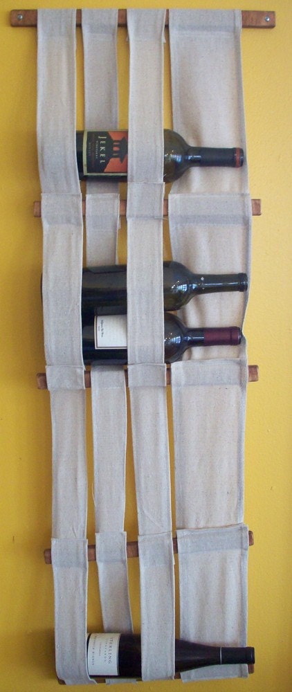 8 bottle Wine Rack of reclaimed wood and fabric