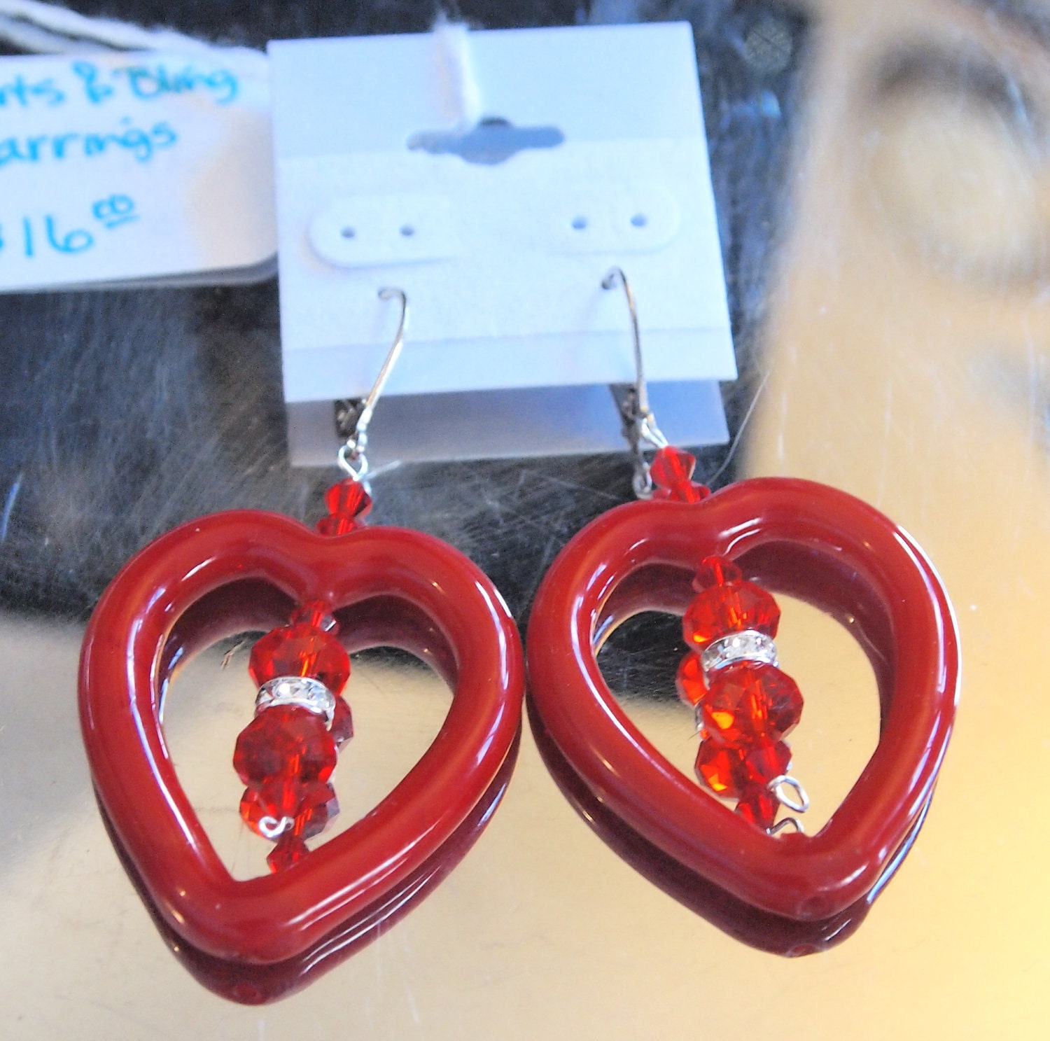 Hearts & Bling Dangle Earrings