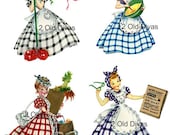 Retro 1950s Vintage Style Gingham Girls Decal Set