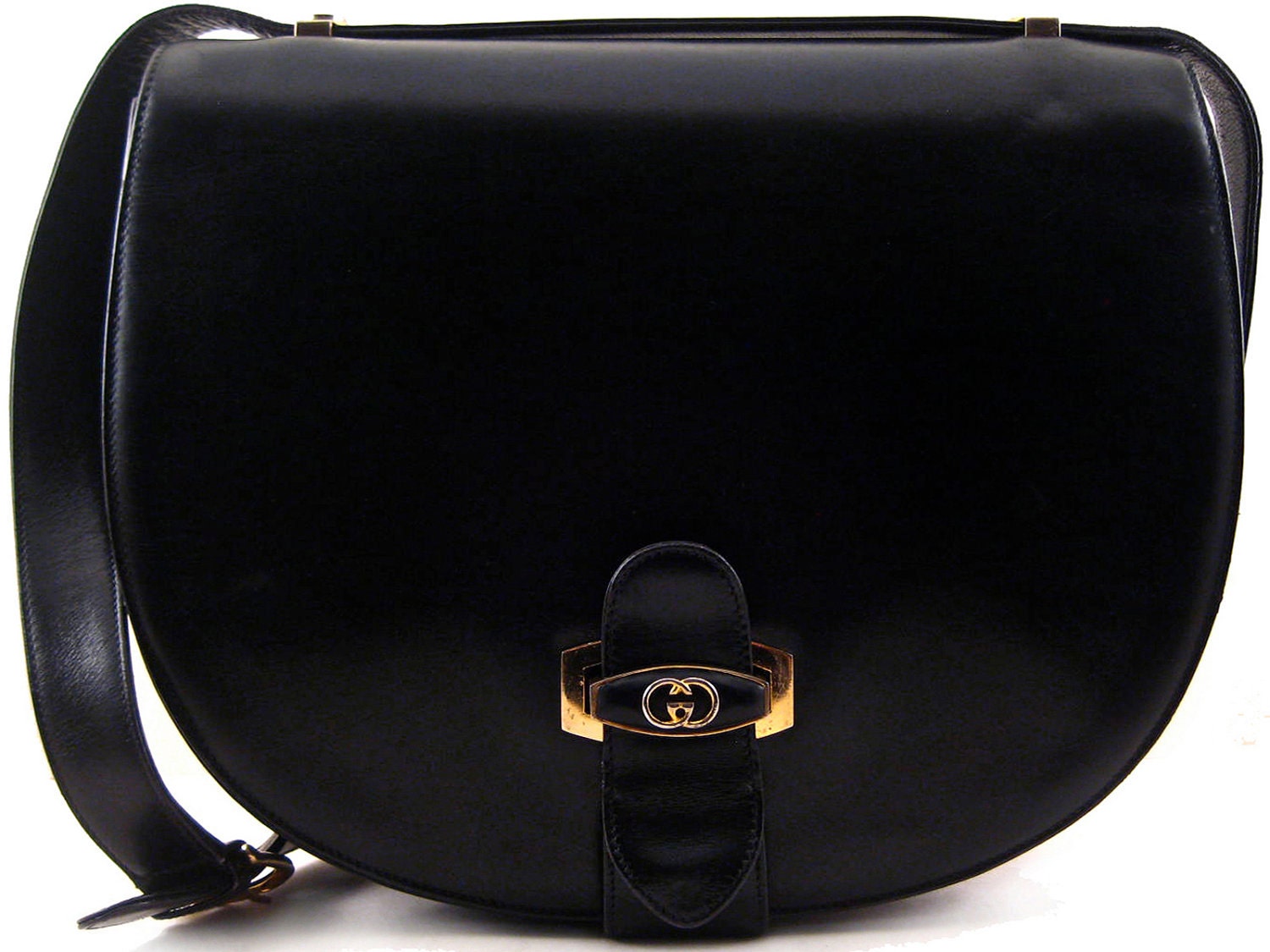 Authentic Rare GUCCI Saddle Black Leather Purse Extra Large Very Rare Made in Italy GG