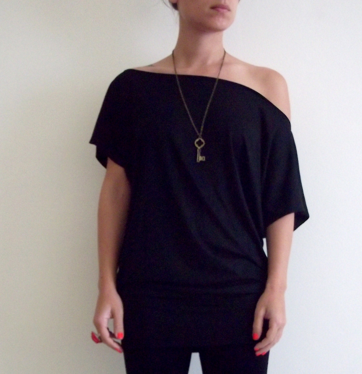 Black Shirt -Oversize Summer Black cotton shirt with short bat sleeves